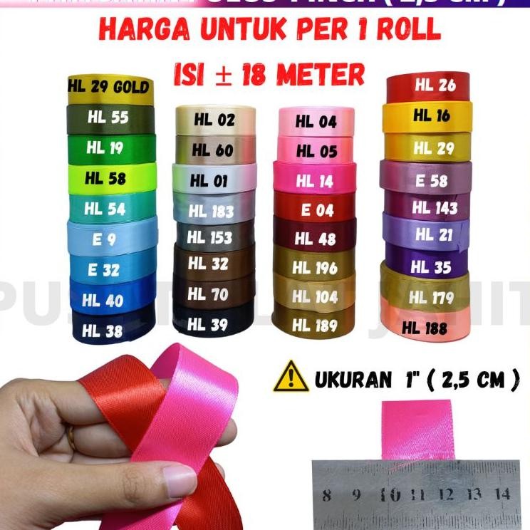 

Pita Ribbon Hias Kado Satin Saten Polos Aksess Baju Ikat Rambut Kecil 1 Inch 25 Cm Per 1 Roll