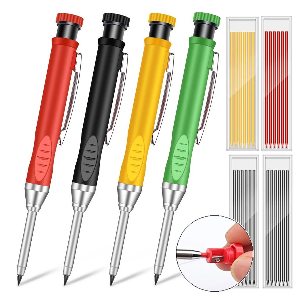 

2.8Mm Solid Carpenter Mechanical Pencil With Sharpener For Woodworking Construction Long Head Carpenter Pencil Stationery Supply