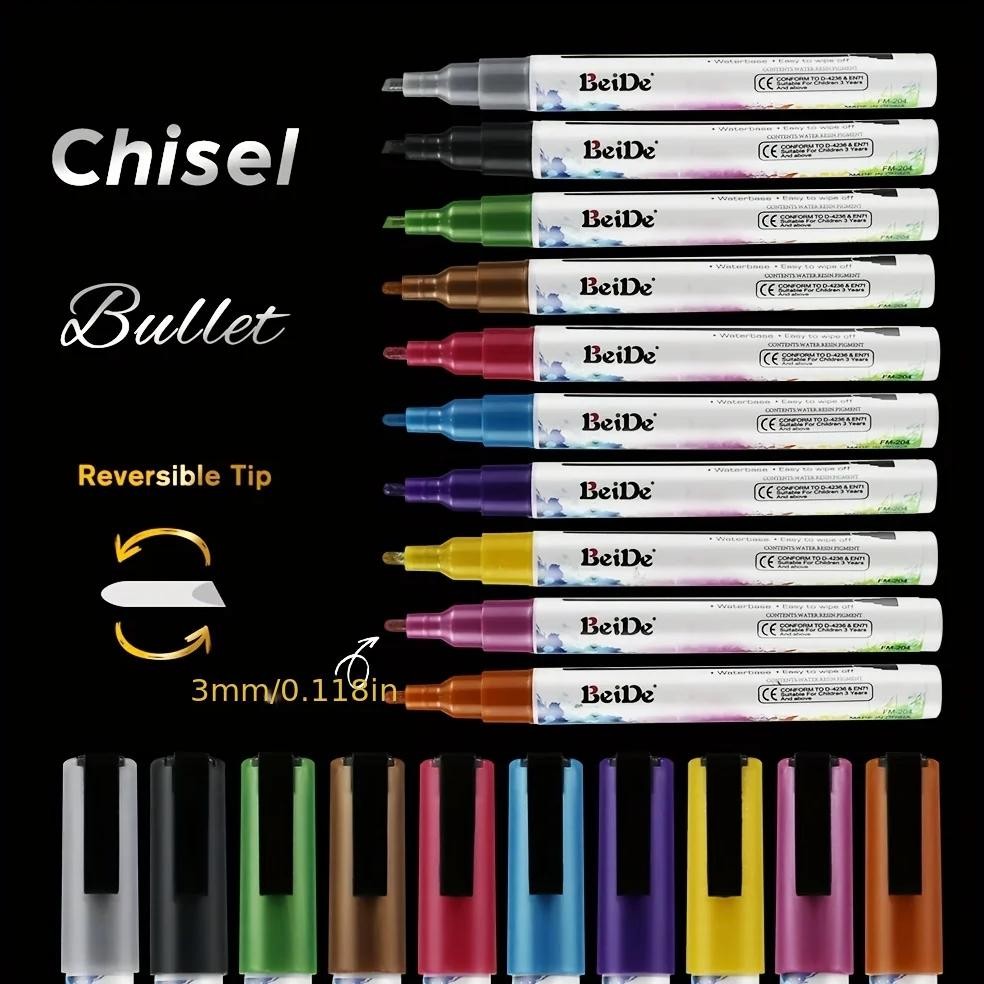 

Fine Tip 10 Metallic Colors Liquid Chalk Marker Pen For Chalkboard, Window, Bistro, Car Glass, Board, Mirror, Erasable