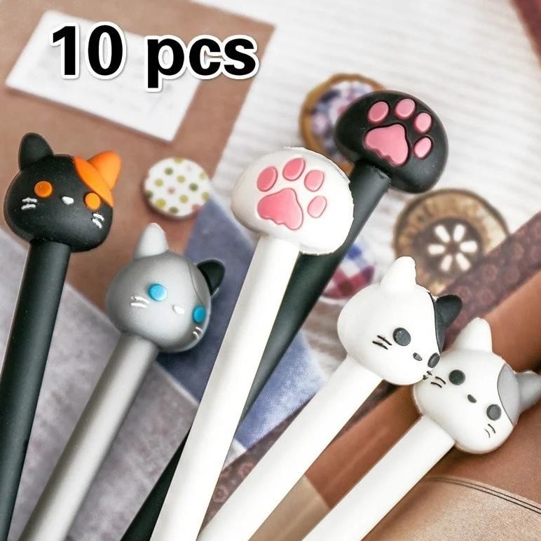 

10Pcs/Batch Kawaii Cat Gel Signature Pen Cute Claw Stylos Black Ink For Hand Account Writing Stationery Office School Supplies