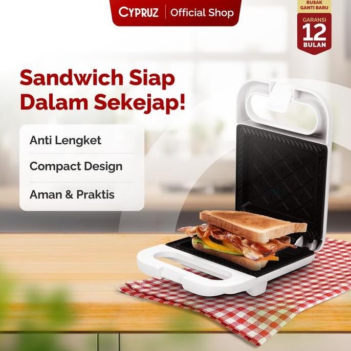 [Cod] Cypruz Sandwich Maker Pemanggang Roti Anti Lengket Low Watt