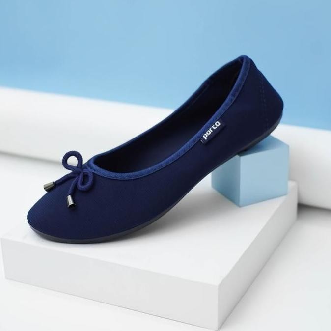 Porto BA202L Sepatu Flat Wanita Untuk Kuliah Kerja Kantor Casual Bahan Kain Kanvas Tali Pita
