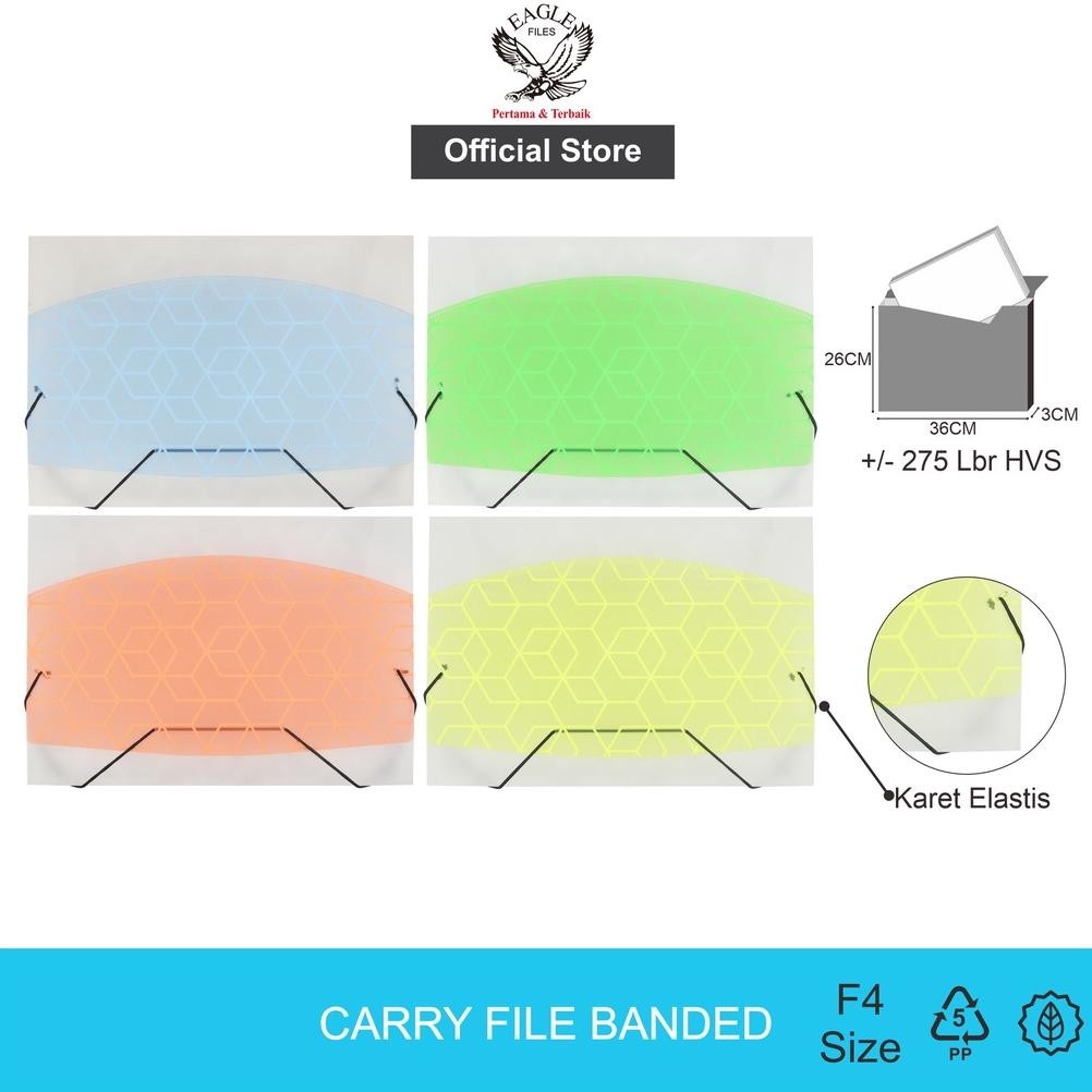 

LINDU EAGLE Carry File Box Banded F4 (Folio) / Tas Dokumen / Map Dokumen Tali Karet Elastis Motif KUBUS