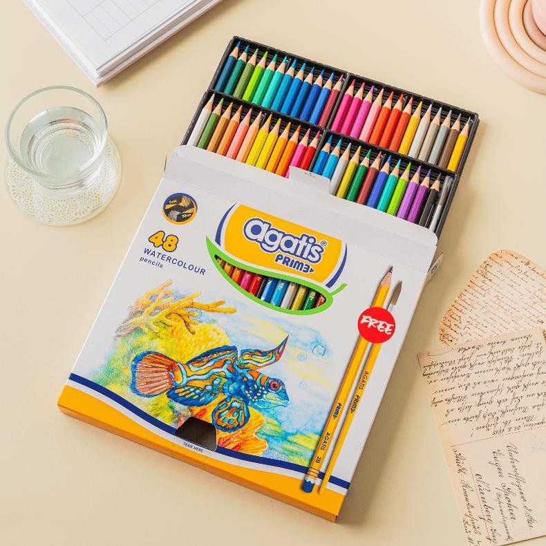 

LINDU AGATIS Stationery - Prime PENSIL WARNA Watercolor isi 48 - FREE PENSIL 2B & KUAS