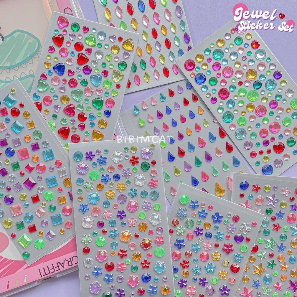 

KA (1 Set) Sticker Deco Timbul 3D Jewel Isi 8 Lembar / Crystal Stiker Anak Hp