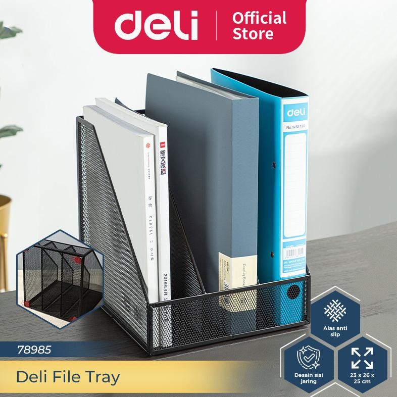

LINDU Deli File Tray / Rak Box File Desk Organizer Bahan Metal 3 Sekat Anti Karat 78985