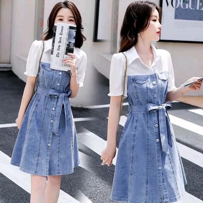 Sale Overall Denim Jeans Outer Mini Dress Baju Wanita Kancing Jumper Import Korea