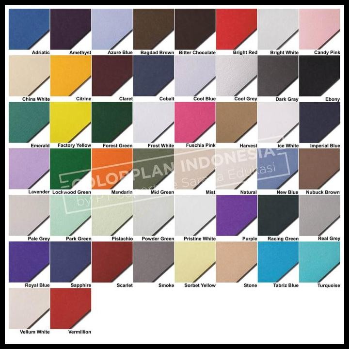 

Terlaris Kertas Colorplan 270Gr Size A3 (1 Pack Isi 4 Lembar Per Warna) Good Quality