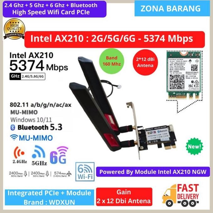 Intel AX210 High Speed Wifi Card PCIe Wifi6 Dual Band Bluetooth