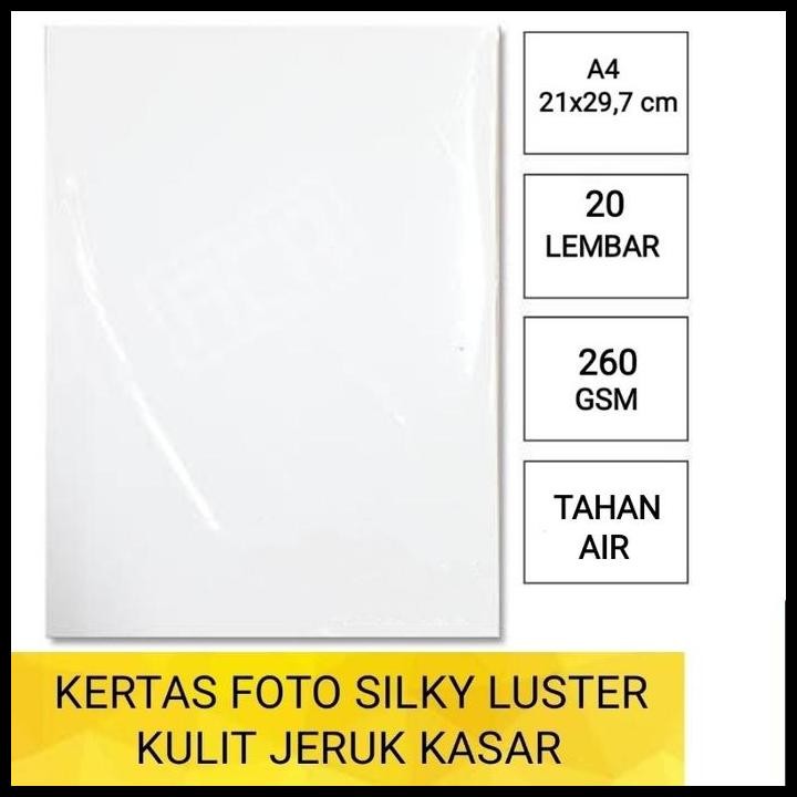 

Terlaris Kertas Foto Silky Luster 260 Gsm A4 Isi 20 Lembar/Kulit Jeruk Kasar Good Quality