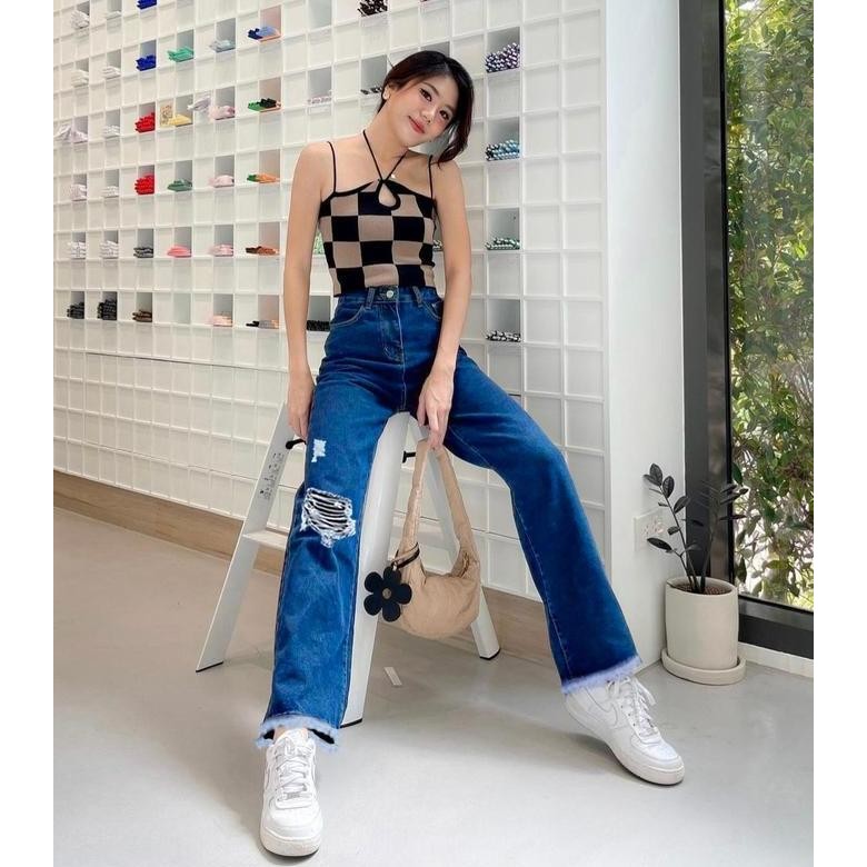 Promo Myredo Celana Panjang Loose Jeans Wanita Bf Jeans Sobek Rawis Danisa