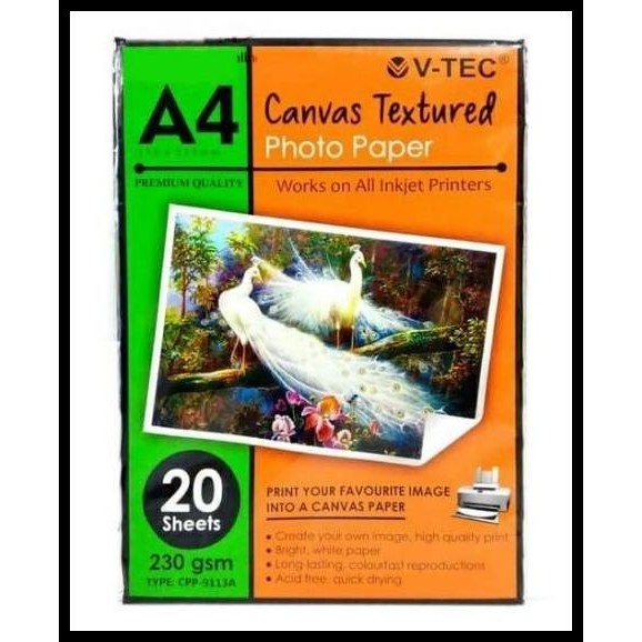 

Terlaris V-Tech Canvas Textured Photo Paper 230 Gram A4 20 Lembar Good Quality
