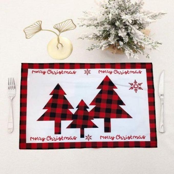 ] Placemat Alas Tatakan Piring Natal Katun Bludru Ornamen Dekorasi Natal