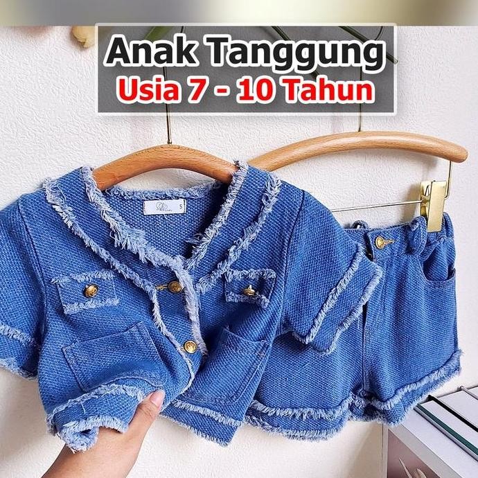 Tersedia BABYHOKI STORE Usia 7 8 9 10 Tahun Baju Anak Tanggung Cewek [363625] - Setelan Cardigan Cel