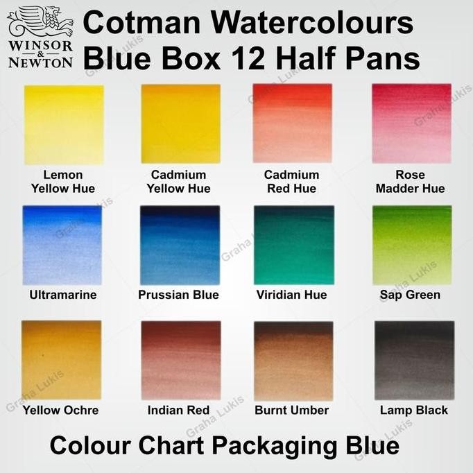 

ready !!! WINSOR&NEWTON COTMAN WATER COLOURS BLUE BOX - 12 HALF PANS