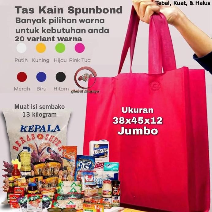 

ready Lusinan 38x45x10-12 cm Tas Kain Belanja Spunbond HLS Goodie ToteBag murah