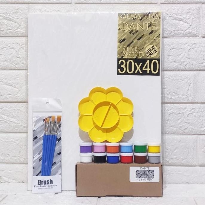 

ready !!! PAKET MELUKIS SET Kanvas 30x40 Kuas Palet dan Cat