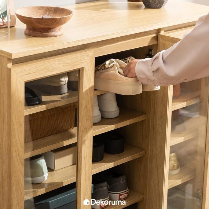 Terjangkau Dekoruma Nara Lemari Sepatu Kayu Olahan Rak 5 Susun Minimalis - Shoe Cabinet 3 Pintu Kaca