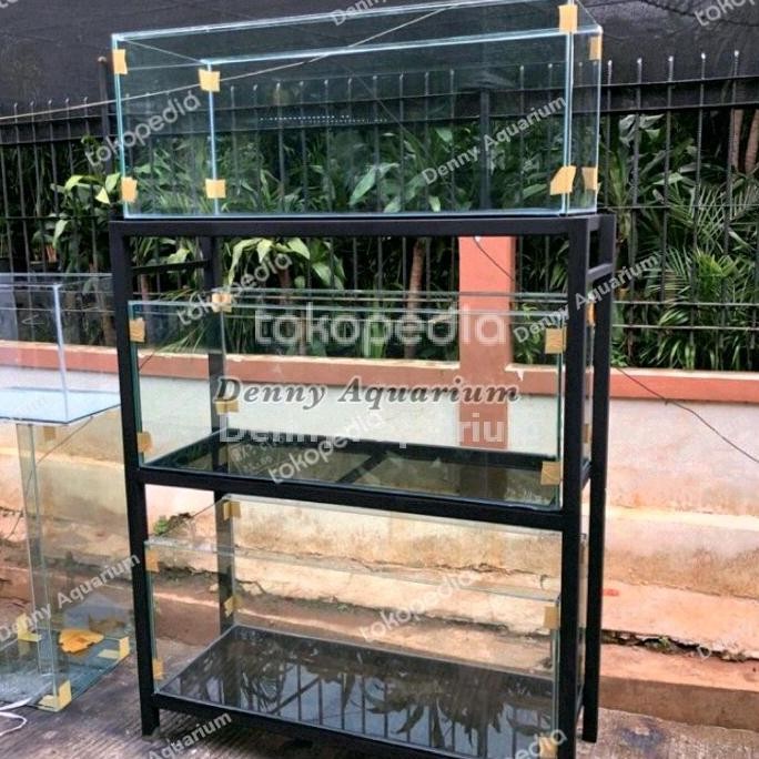 Rak Besi Holo 4X4 3 Susun Dan Aquarium Ukuran 100X40X40Cm