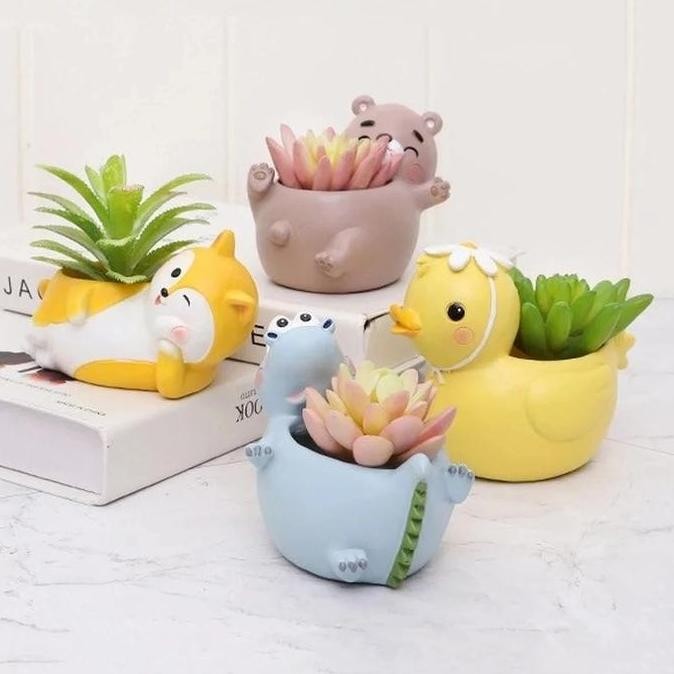 

Pot tanaman hias mini skulen dan kaktus karakter binatang dekorasi