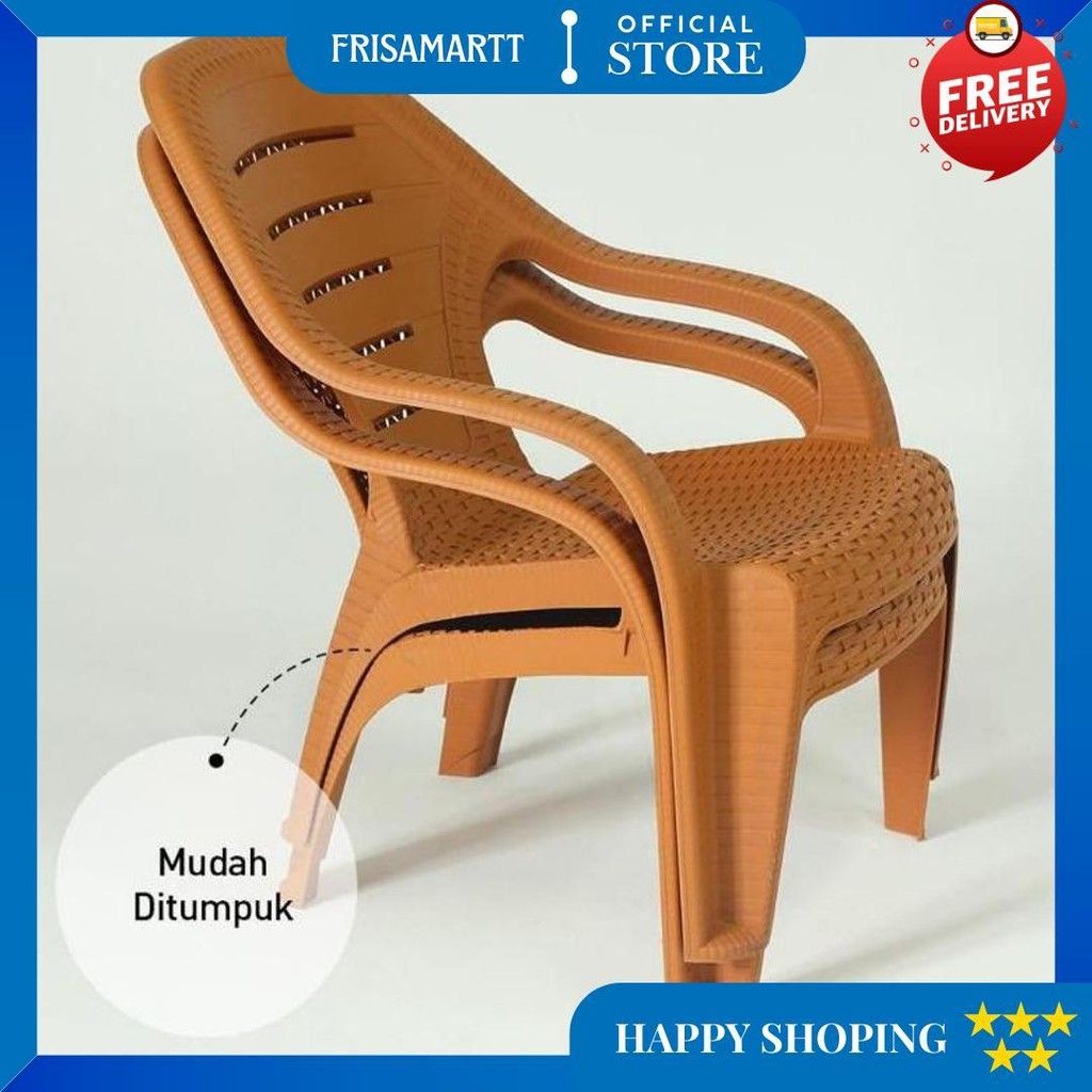 Ol 509 - Olymplast Kursi Santai Modern / Bangku Sandar Plastik Rotan Anyam Anyaman Pendek / Kursi Te
