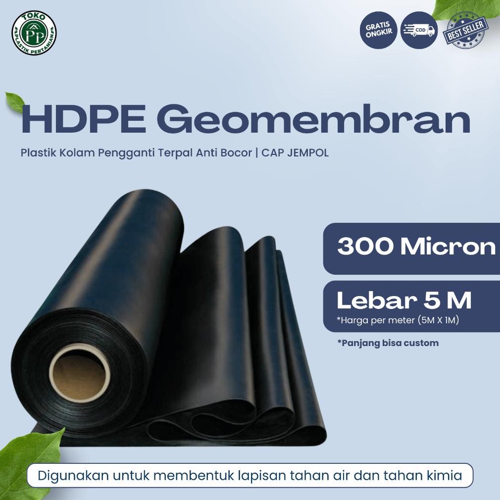 Geomembran Hdpe Tebal 300 Micron Lebar 5 Meter - Plastik Kolam Ikan - Tambak Garam - Tambak Udang Sp