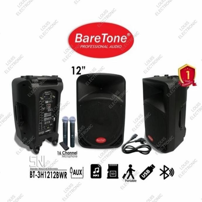 Speaker Aktif Portable Baretone 12 Inch 12Bwr Bt-3H1212Bwr New Stok