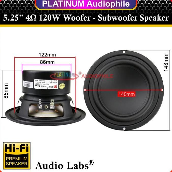 Speaker 5.25 Inch Subwoofer Mid Woofer Low Bass Hifi Speker 4 Ohm 5" 120W Audiolabs Dl-50Tzb New Sto