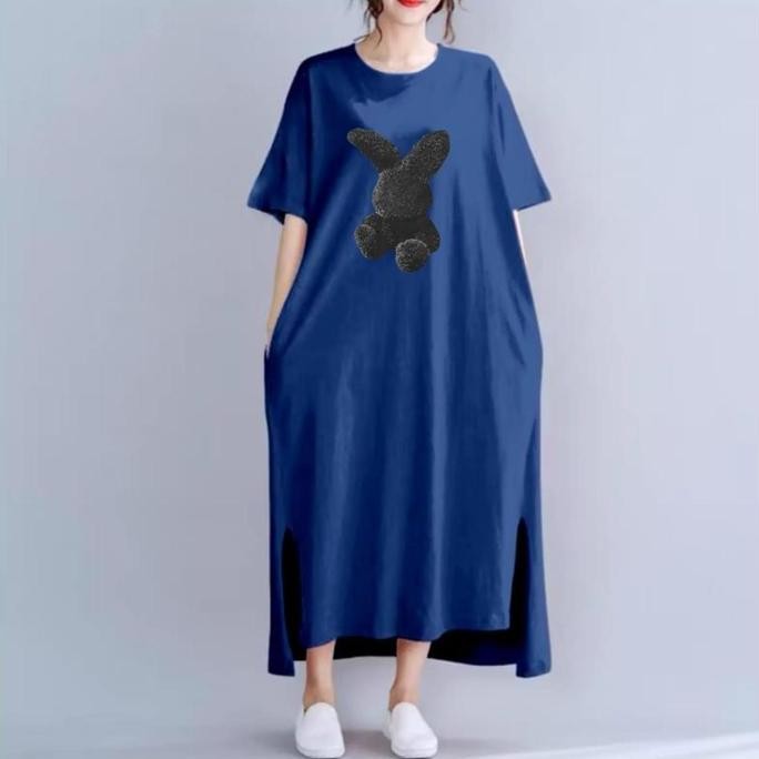 DASTER WANITA JUMBO PANJANG RABBIT HITAM LD 120/140 CM - NYAMAN