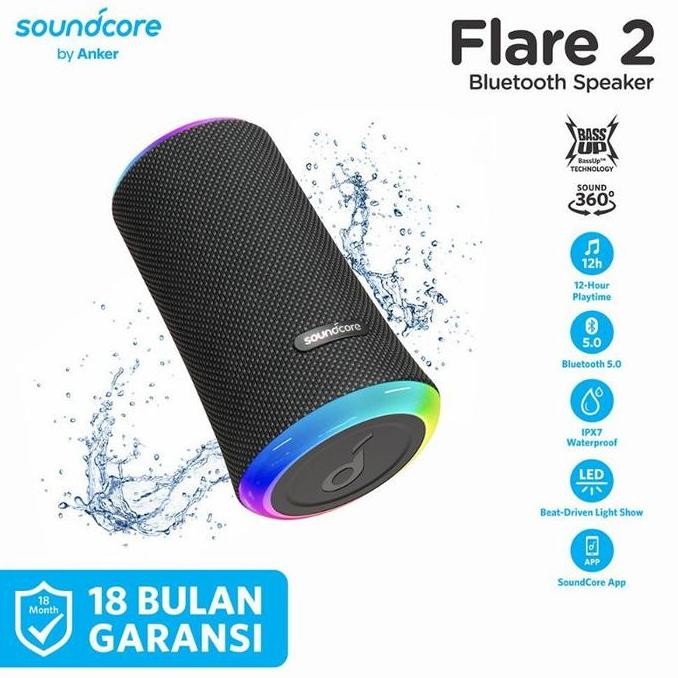 Anker Soundcore Flare 2 Bluetooth Speaker Waterproof A3165 Resmi New Stok