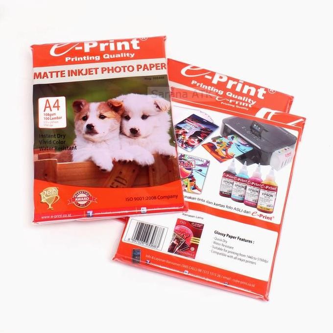 

E - Print Photo Paper Matte Inkjet A4 108Gsm 100S [ Anak Anjing ] Best Seller