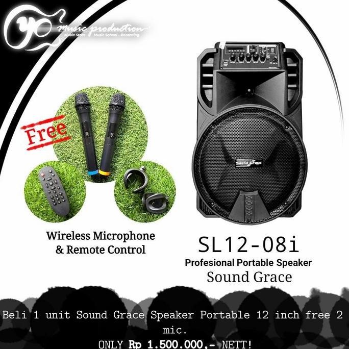 Speaker Sound Grace Portable 12 Inch Sl12-08I Free 2 Mic New Stok