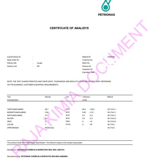 

TEA (TRIETHANOLAMINE) - 1 KG