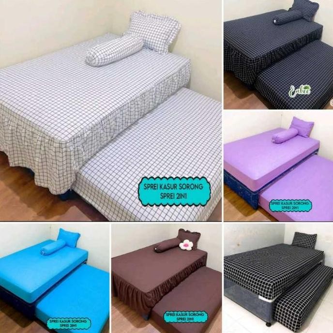 BIG SALE Sprei Rumbai Kasur Sorong  Seprei set 2in1 Polos Embos tinggi 25cm