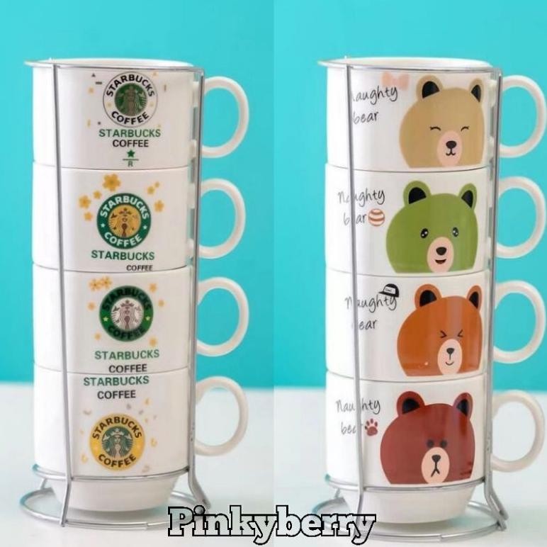 Terlaris Gelas Keamik Susun / Gelas Keramik Lucu / Cangkir Keramik / Mug Keramik 4 Susun (M) C149 Te