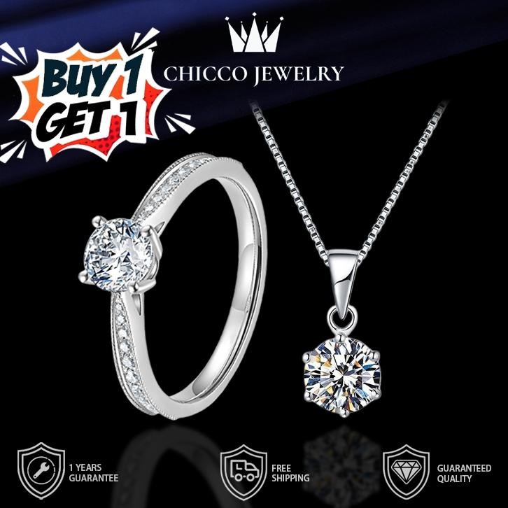 BUY 1 GET 1Set Cincin + Kalung Couple Cincin Adjustable 1 Karat Grade VVS1 Dipadukan dengan Kalung P