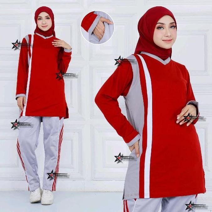 Tersedia Setelan Baju Olahraga Senam Tunik Wanita Muslimah / Setelan Kaos Olahraga Senam / Setelan O