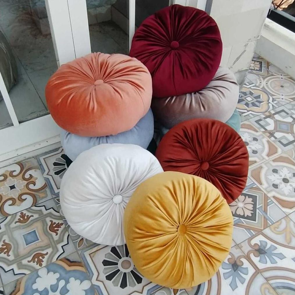 (Terbaru) Bantal sofa round pillow bulat kancing BUNGKUS Bantal Bulat Labu Terbaik Velvet Bludru Rou