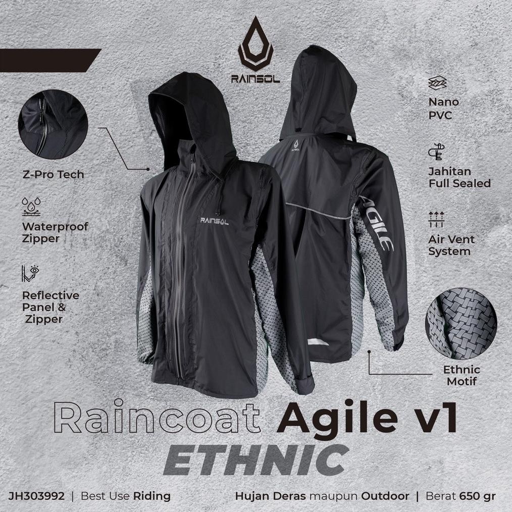 Rainsol Agile v1 | Jas Hujan Motor Dewasa | Double Sleting | 100% Waterproof
