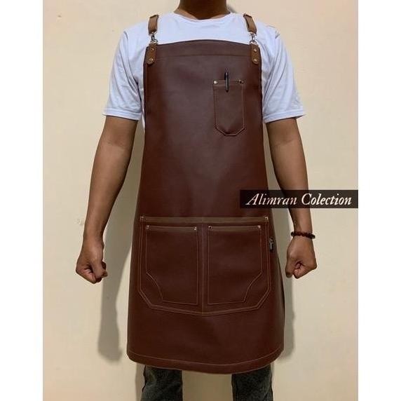 (Expert) Apron Barista Kulit Celemek Masak Kulit Apron Kulit Celemek kulit