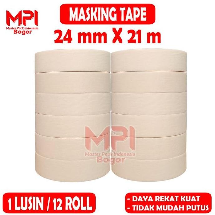 

Diskon 12 Pcs - Lakban Kertas 24Mm X 21 Meter - Masking Tape 24Mm X 21 M - Master Pack Indonesia Bogor