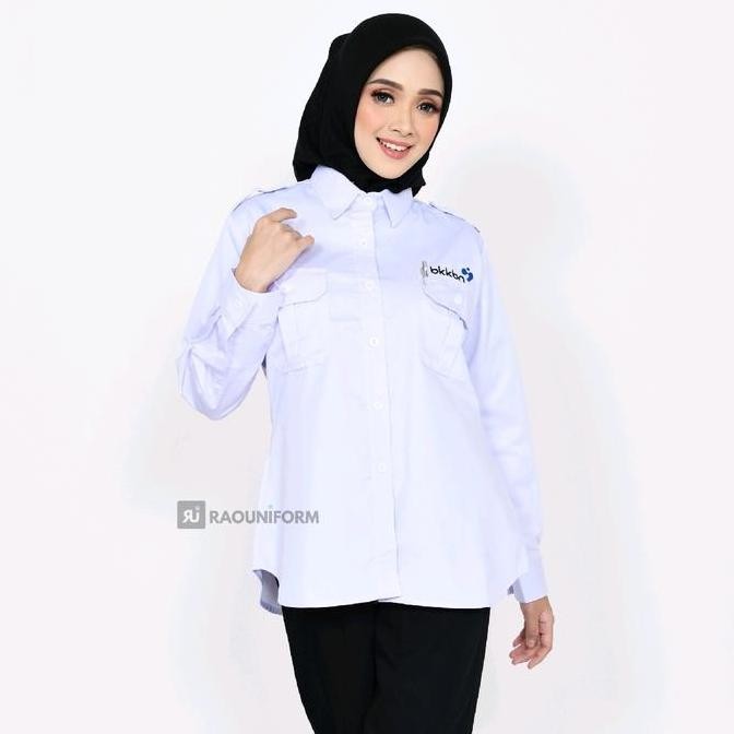 Tersedia Baju Kemeja Putih Wanita/Kemeja PDL Lengan Panjang bordir BKKBN/Kemeja Putih Wanita/Kemeja 