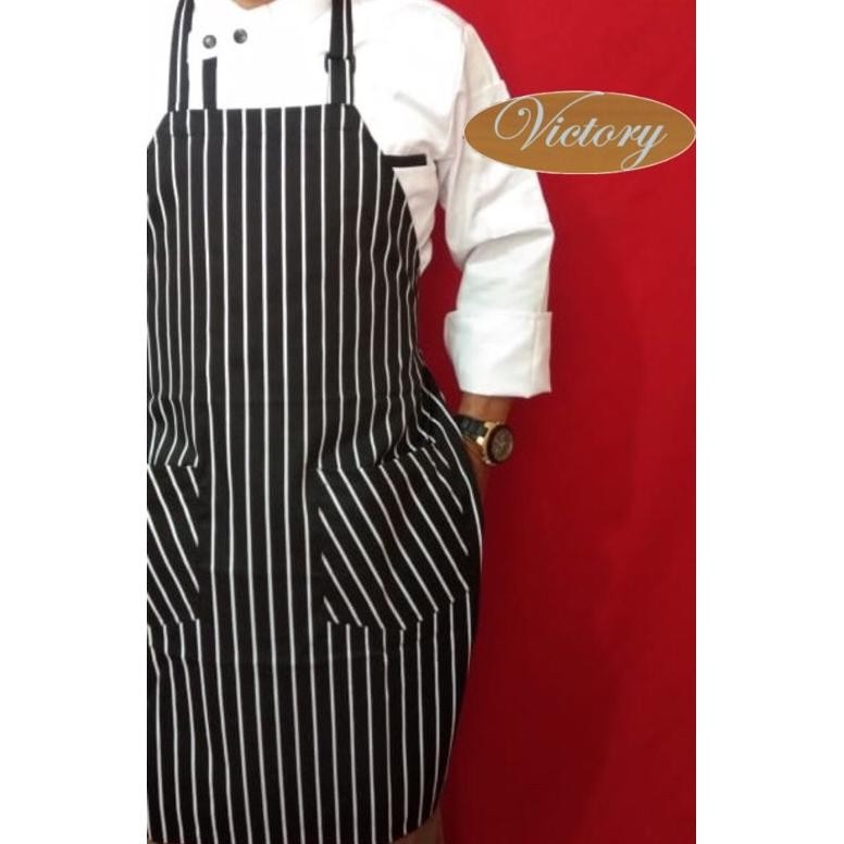 Celemek masak / Apron masak motif garis / Celemek kain motif garis