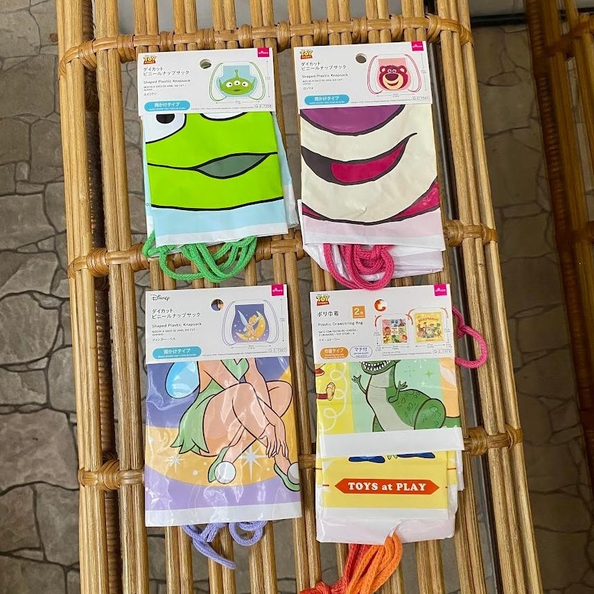 Tas Ransel Serut Plastik Daiso Jepang Plastic Drawstring Bag Karakter Kartun Lotso Alien Tinkerbell 