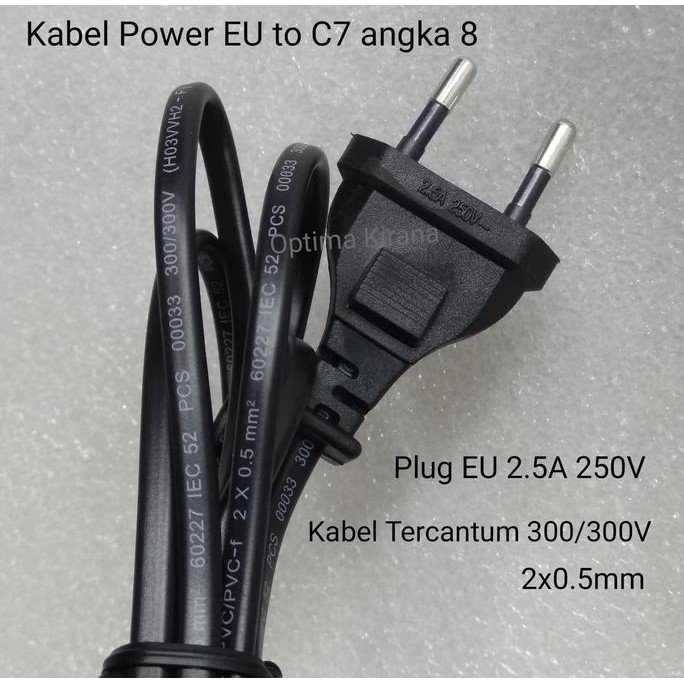 ready KABEL POWER cord C7 SNI 3 meter 3M 300cm bentuk ANGKA 8 untuk PRINTER RADIO CHARGER Proyektor 