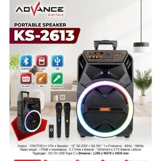 Grosir Speaker Potable Advance 12 Inch Ks - 2613 Bluetooth Free 2 Buah Mic