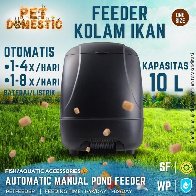 Fish Pond Automatic Feeder 10L Otomatis Food Timer Auto Pemberi Pakan Makan Kolam Ikan Koi Autofeede