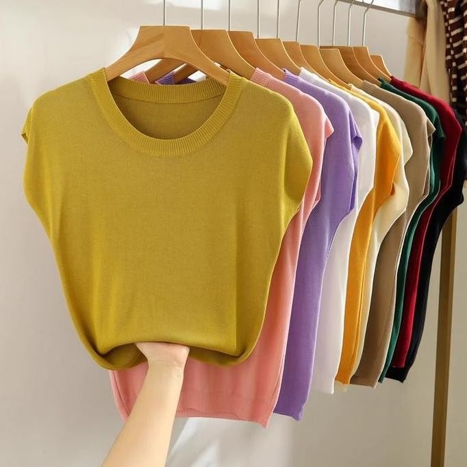 (Expert) Lady.luxee BJ1629 Baju Atasan Inner Rajut Knitwear Blouse Tanpa Lengan Manset Buntung Wanit