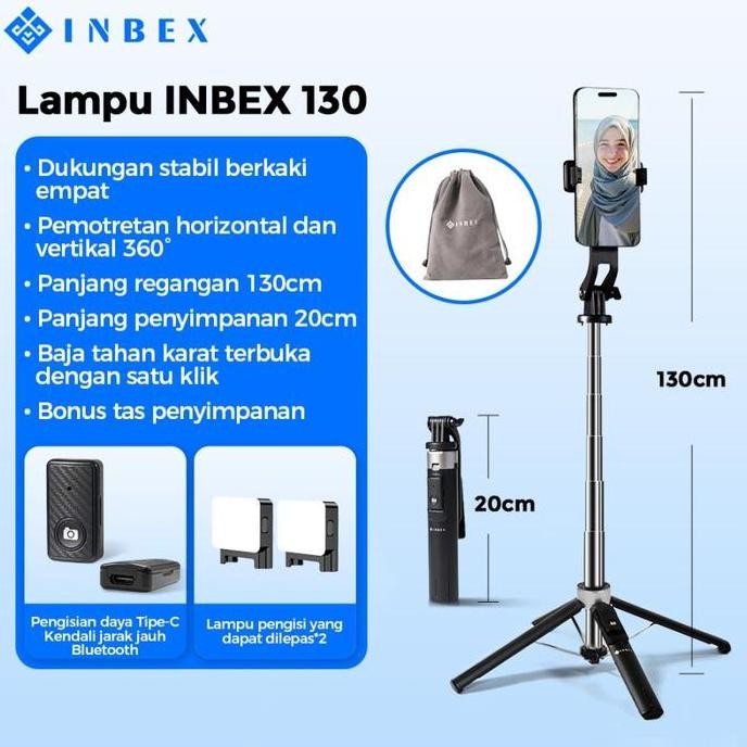 INBEX IB130 Selfie Quadpod Tongsis Tripod 130cm Multifungsi Bluetooth Tripot Konten