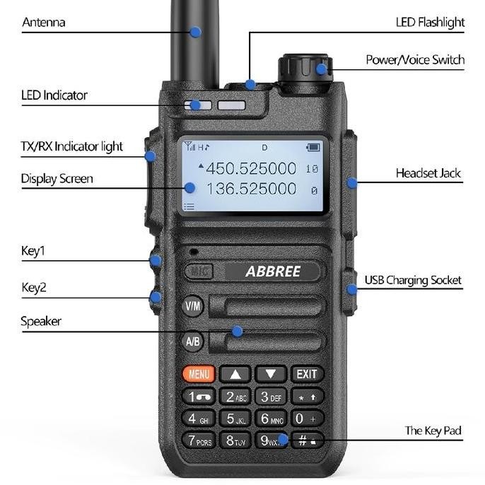 Promo Abbree Ar-F5 - Walkie Talkie 10W Power Quad-Band 136-520Mhz